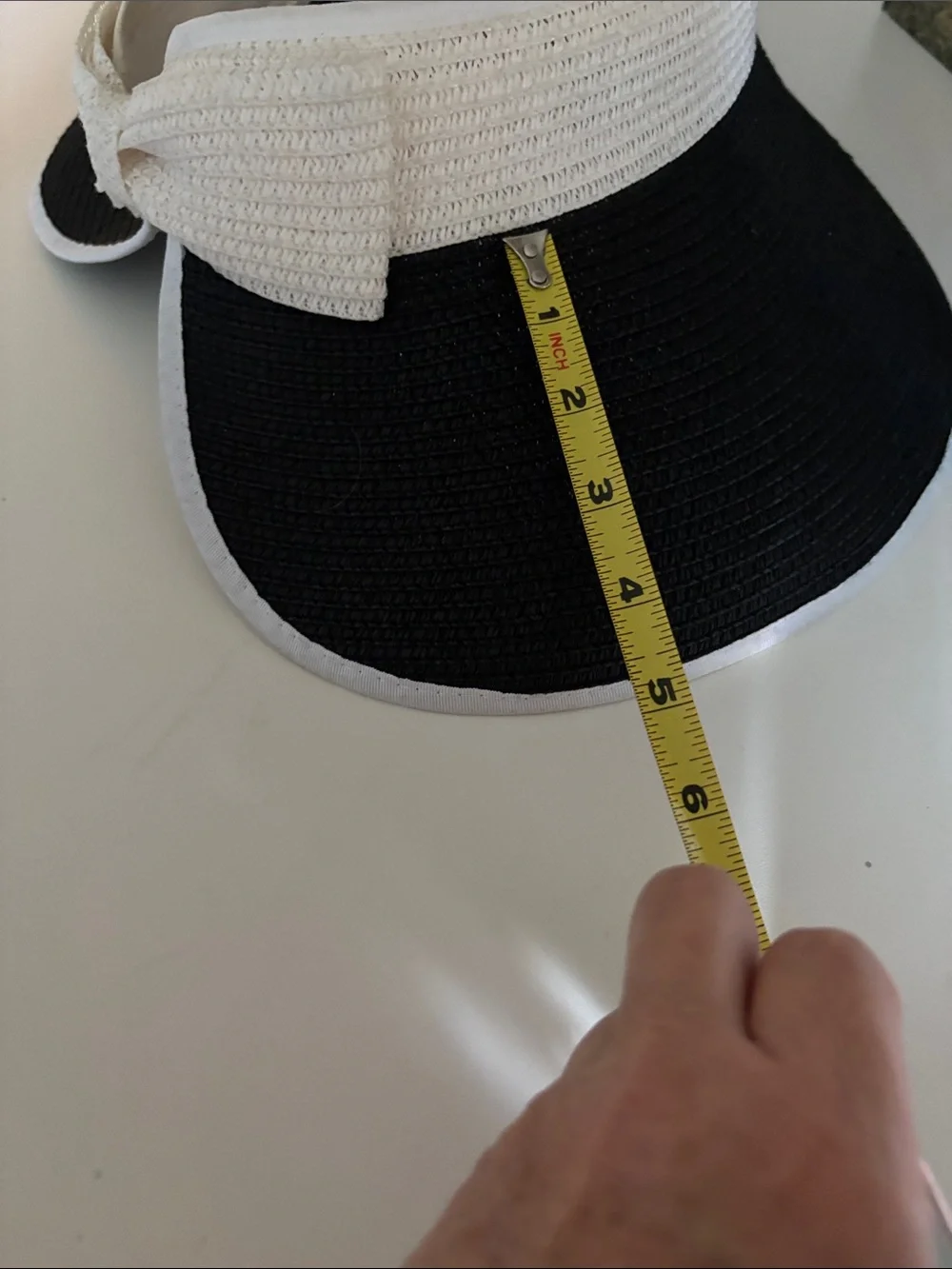 Women’s Black and White Straw Visor Hat with Adjustable Band